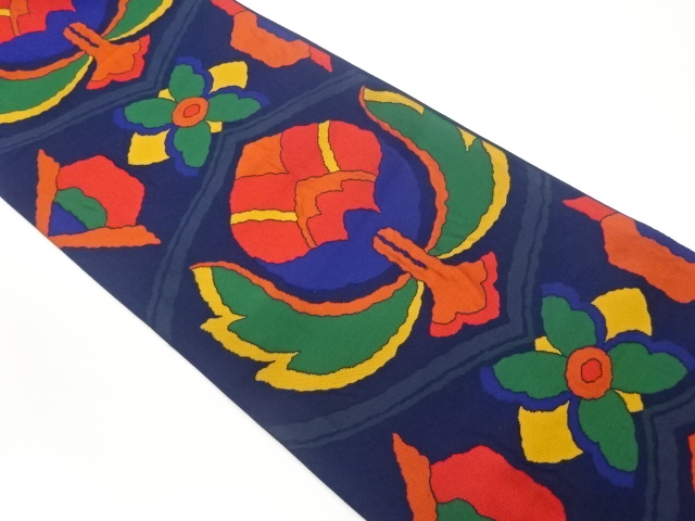 抽象花葉模様織出し袋帯